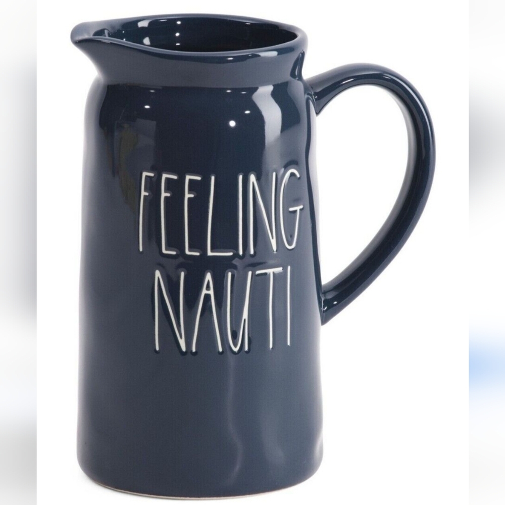 Rae Dunn Ceramic "Feeling Nauti" Navy Pitcher New in Box
